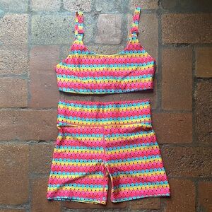 Terez Multicolor Patterned Women's Shorts and Matching Sports Bra